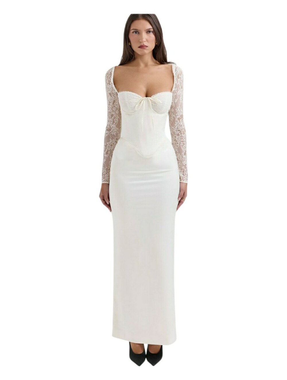 House of CB Perdi Lace-Sleeve Corset Maxi Dress Size XS